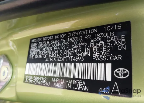 2015 Toyota Prius C Three from USA, damaged, VIN JTDKDTB3XF1114693